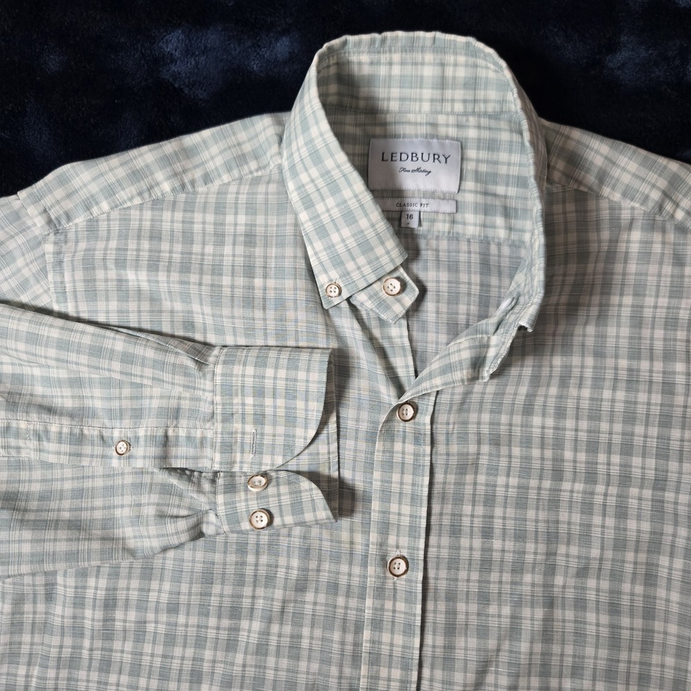 Ledbury Shirt Classic Fit Button Up Linen/Wool Blend Long-Sleeve‎ Mens 16 Office